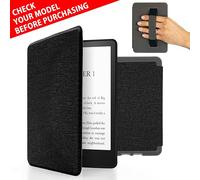 MyGadget Housse pour Kindle 11ème Génération (modèle 2022-6 Pouces) - Etui Nylon avec Poignée Élastique - Flip Case en Tissu - Cover Noir