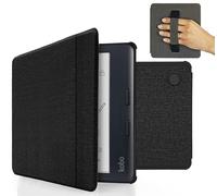 MyGadget Housse pour Kobo Libra Colour 2024 | Libra 2 2021 - Etui Nylon Poignée élastique - Flip Case Tissu - Cover Noir
