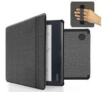 MyGadget Housse pour Kobo Libra Colour 2024 | Libra 2 2021 - Etui Nylon Poignée élastique - Flip Case Tissu - Cover Gris Clair