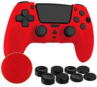 MyGadget Housse Silicone Compatible avec Manette PS5 - INCL. 8 Capuchons pour Joysticks (Petits | Grands) - Coque pour Playstation 5 Dualsense Wireless en Rouge