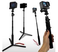 MyGadget Perche à Selfie pour Action Camera & Smartphones - Trépied [30 cm à 93 cm] - avec Accessoires - pour GoPro, Instax, DJI, iPhone - Noir