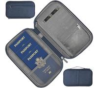 MyGadget Portefeuille Voyage [ pour 3 Passeports ] - Porte-documents pour Monnaie | Cartes de crédit | SIM | Clés | Papiers | Livrets | Billets en Bleu Foncé