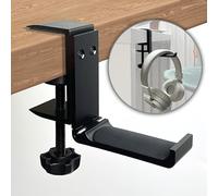 MyGadget Support Casque pour Bureau [Rotation à 90 degrés] - Repose Headset Pliable en Métal - pour Montage Vertical ou Horizontal - Noir