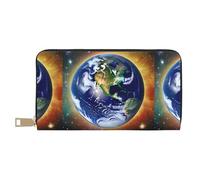 MYGANN Cosmic Earth Portefeuille long unisexe en cuir microfibre avec fermeture éclair en métal pour bureau, voyage, rendez-vous, blanc, Taille unique