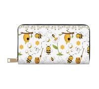 MYGANN Flying Bees Portefeuille long unisexe en cuir microfibre avec fermeture éclair en métal pour bureau, voyage, rendez-vous, blanc, Taille unique
