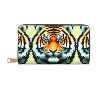 MYGANN Little Fat Tiger Head Portefeuille long unisexe en cuir microfibre avec fermeture éclair en métal pour bureau, voyage, rendez-vous, blanc, Taille unique