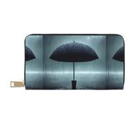MYGANN Parapluie noir sous la pluie Portefeuille long unisexe en cuir microfibre avec fermeture éclair en métal pour bureau, voyage, rendez-vous, blanc, Taille unique