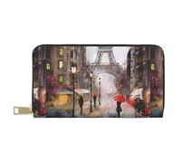 MYGANN Rainy Street in Paris Portefeuille long unisexe en cuir microfibre avec fermeture éclair en métal pour bureau, voyage, rendez-vous, blanc, Taille unique