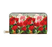 MYGANN Red Geraniums Portefeuille long unisexe en cuir microfibre avec fermeture éclair en métal pour bureau, voyage, rendez-vous, blanc, Taille unique