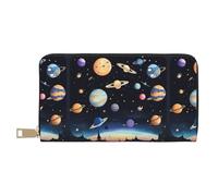 MYGANN Saturn Jupiter Earth Portefeuille long unisexe en cuir microfibre avec fermeture éclair en métal pour bureau, voyage, rendez-vous, blanc, Taille unique