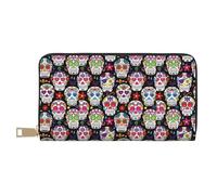 MYGANN Sugar Skulls Portefeuille long unisexe en cuir microfibre avec fermeture éclair en métal pour bureau, voyage, rendez-vous, blanc, Taille unique