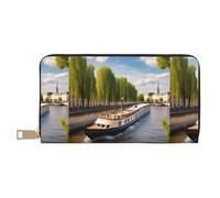 MYGANN View of The Seine Portefeuille long unisexe en cuir microfibre avec fermeture éclair en métal pour bureau, voyage, rendez-vous, blanc, Taille unique