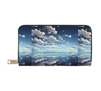 MYGANN White Clouds Over The Sea Portefeuille long unisexe en cuir microfibre avec fermeture éclair en métal pour bureau, voyage, rendez-vous, blanc, Taille unique