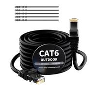 Mygatti 10 mètres Câble Ethernet extérieur CAT6 Noir,câble réseau Internet,Gigabit,robuste,étanche,pose directe,pour caméra POE,câble de raccordement,LAN Long Cat 6/5e/5 RJ45+25 attaches de câble