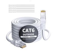 Mygatti 15 mètres Câble Ethernet extérieur CAT6 Blanc,câble réseau Internet,Gigabit,robuste,étanche,pose directe,pour caméra POE,câble de raccordement,LAN Long Cat 6/5e/5 RJ45 + 25 attaches de câble