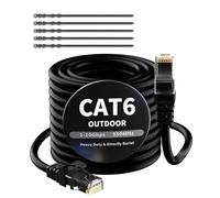 Mygatti 30 mètres Câble Ethernet extérieur CAT6 Noir,câble réseau Internet,Gigabit,robuste,étanche,pose directe,pour caméra POE,câble de raccordement,LAN Long Cat 6/5e/5 RJ45+25 attaches de câble