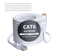 Mygatti 40 mètres Câble Ethernet extérieur CAT6 Blanc,câble réseau Internet,Gigabit,robuste,étanche,pose directe,pour caméra POE,câble de raccordement,LAN Long Cat 6/5e/5 RJ45 + 25 attaches de câble