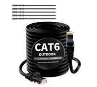 Mygatti 50 mètres Câble Ethernet extérieur CAT6 Noir,câble réseau Internet,Gigabit,robuste,étanche,pose directe,pour caméra POE,câble de raccordement,LAN Long Cat 6/5e/5 RJ45+25 attaches de câble