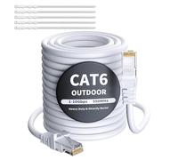 Mygatti 60 mètres Câble Ethernet extérieur CAT6 Blanc,câble réseau Internet,Gigabit,robuste,étanche,pose directe,pour caméra POE,câble de raccordement,LAN Long Cat 6/5e/5 RJ45 + 25 attaches de câble
