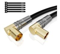 Mygatti Câble d'Antenne 7.5 Mètres RG6 4K, 2x Coudé à 90°, Satellite/TV Coaxial HD-75 Ohm, Connecteurs IEC Métalliques Plaqués Or, Noir, Avec 5 Attaches