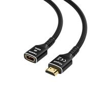 Mygatti Câble d'extension HDMI 2.0 (1 Mètre) - HDMI mâle vers femelle - 4K @ 60 Hz - Câble HDMI tressé en nylon - Compatible avec clé TV, HDTV, PS5, PS4, Xbox, Full HD, 3D, ARC, HDR - Noir