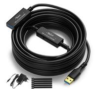 Mygatti Câble d'extension USB 3.0 mâle vers femelle actif de 15 mètres,avec 2 amplificateurs de signal et alimentation,compatible avec ordinateurs portables,disques durs,VR,avec 5 attaches de câble