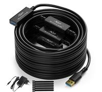 Mygatti Câble d'extension USB 3.0 mâle vers femelle actif de 25 mètres,avec 4 amplificateurs de signal et alimentation,compatible avec ordinateurs portables,disques durs,VR,avec 5 attaches de câble