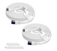Mygatti Cat7 Câble Ethernet plat 1.5m+1.5m-Blanc,câble LAN haut débit, câble Internet 10Gbps 600 MHz avec prise RJ45,POE,FTP,Câble réseau pour routeurs, commutateurs, modems, avec 25 clips de câble