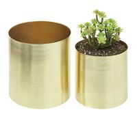 MyGift Lot de 2 Pots de Fleurs d'intérieur Modernes en Laiton brossé, Vase cylindrique en métal, 12,7 et 15,2 cm, fabriqué à la Main en Inde