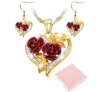 MYGLOAR 2PCS Ensemble collier et boucles d'oreilles, collier double cœur rose en argent sterling 925 pour femme, collier pierre de naissance pour femme, fête des mères, anniversaire, Saint-Valentin