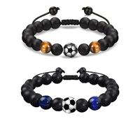 MYGLOAR 2PCS football pour garçons, cadeaux de bracelet de football pour fils adolescent petit-fils neveu frère remise des diplômes 5 6 7 8 9 10 11 12 ans bracelet de football en pierre naturelle
