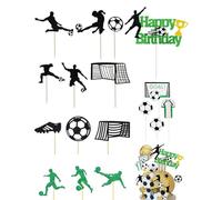 MYGLOAR Decoration Gateau Foot, 18 Pièces Deco Gateau Foot,Toppers de Cupcake d'anniversaire de Football, Deco Anniversaire, Decoration Gateau Anniversaire Garcon Convient - L