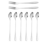 MYGLOAR Ensemble de 8 cuillères à Latte Macchiato, Fourchette à Fruits, cuillère à Glace en Acier Inoxydable de 19,5 cm, cuillère à Yaourt, cuillère à thé à Long Manche, cuillère à thé