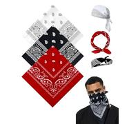MYGLOAR Lot de 3 bandanas unisexes, grands bandanas polyvalents à motif cachemire pour femmes, couvre-chefs, bandanas pour cheveux, cou, poignet, bandanas, motards (55 x 55 cm, rouge, noir, blanc)