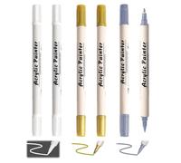 MYGLOAR Paquet de 6 stylos textiles blanc/or/argent, lavables en machine, stylos de peinture textile, marqueurs de tissu à double pointe, marqueurs textiles,stylos textiles,marqueurs textiles lavables