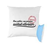Mygoodprice Coussin Bicolore imprimé 40x40 cm métier Passion Assistant vétérinaire Bleu Azur