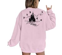 MYHALF Believe In The Magic Sweatshirt pour femme Pull magique Chemise de vacances en famille Col rond Château graphique Haut graphique, Rose clair 1, Large