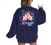 MYHALF Believe In The Magic Sweatshirt pour femme Pull magique Chemise de vacances en famille Col rond Château graphique Haut graphique, bleu marine, Medium