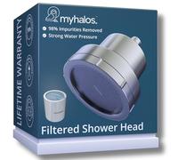 MyHalos® Pommeau de douche filtré pour filtre à eau dure - Filtre de pommeau de douche à haute pression pour adoucisseur d'eau dure, facile à installer, pour cheveux et peau, filtrage (nickel brossé)