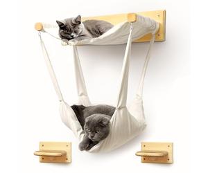 myHANA Paroi d'escalade pour chats en bois massif - incl. 2X escalier pour chat & hamac pour chat | Ensemble de meubles pour chat mural | Lit de chat & arbre à chat à montage mural | Découvrez