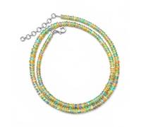 Myhealingworld Collier de perles en opale naturelle éthiopienne blanche et jaune de qualité AAA, 16 perles avec extension supplémentaire de 5,1 cm, Gemme, Opale