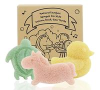 myHomeBody Eponge de bain Konjac pour bébé, éponges de bain naturelles aux formes mignonnes pour les nourrissons et les tout-petits, Set : Licorne, Canard et Tortue de Mer