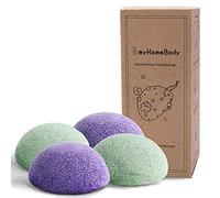 myHomeBody Eponges Visage Konjac Naturelles, 2 Lavande Violette, 2 Vert | pour un nettoyage doux du visage, exfoliation du visage, à la lavande et à l'aloe vera, Éponge nettoyante pour le visage