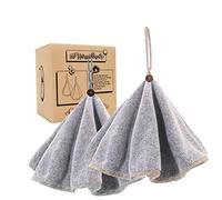 myHomeBody Essuie-Mains pour la Salle de Bain et la Cuisine avec Boucle de Suspension, Essuie-Mains Ronds en Fibre de Charbon de Bois, Doux et absorbants, Set of 2 Grey Towels