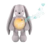 MyHummy Lapin Apaisant 5-en-1, Gris, avec Lumière et Sons, Peluche personnalisée avec nom imprimé, Chargement USB