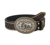 MYIESAXL Ceinture À Rivets pour Hommes et Femmes, Taureau Western Cowboy, Boucle de Rodéo, Ceinture en Cuir Avec Gravure de Fleurs pour Pantalons en Jean