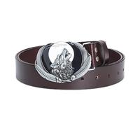 MYIESAXL Ceinture en Cuir Faite À La Main Ceinture de Cowboy Occidentale pour Hommes en Cuir Avec Tête de Loup D'Animal Sauvage et Boucle Sculptée en Pleine Lune pour Pantalons Jeans