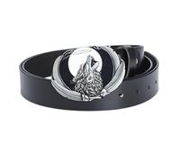 MYIESAXL Ceinture en Cuir Faite À La Main Ceinture de Cowboy Occidentale pour Hommes en Cuir Avec Tête de Loup D'Animal Sauvage et Boucle Sculptée en Pleine Lune pour Pantalons Jeans