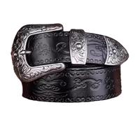 MYIESAXL Ceintures Occidentales Extra Longues en Cuir Véritable pour Hommes/Femmes - Ceinture de Cowboy en Relief Floral Avec Grande Boucle Vintage - 35 Mm de Large