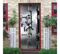 MYIESAXL Sticker Porte Effet 3D Coffre-Fort en Argent Poster de Porte, PVC Imperméable Papier Peint pour Chambre Salle de Bain Cuisine Décoration Porte Murale, Autocollant Porte（77 x 200cm）